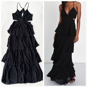 NWT Lulus Tier and Now Black Tie-Back Tiered Maxi Dress Large